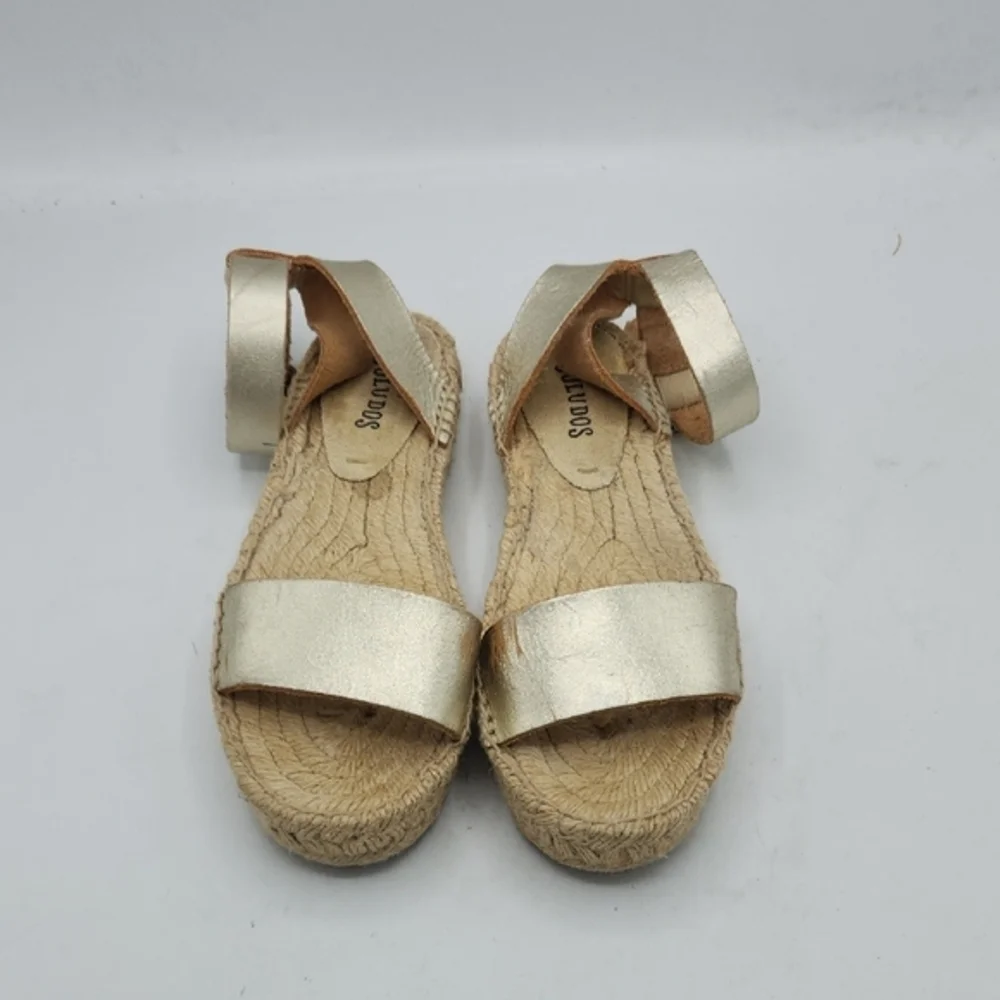 Soludos Cadiz Metallic Leather Platform Sandals Size 6